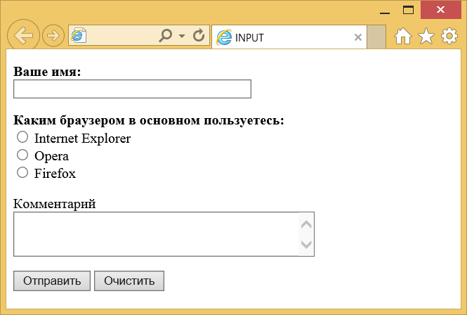 Вид элементов формы в браузере